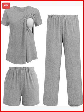 3 Piece Maternity Nursing Pajama Set Breastfeeding Sleepwear